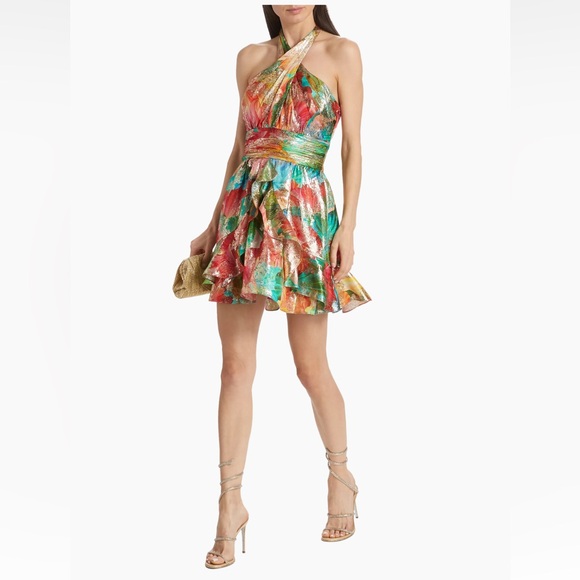 Ramy Brook Reuben Printed Metallic Halterneck Minidress - Picture 7 of 10